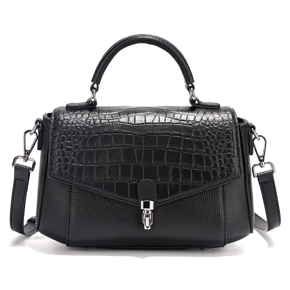 Women's Genuine Leather Top-Handle Bag Fashion Alligator Crossbody Many Compartments