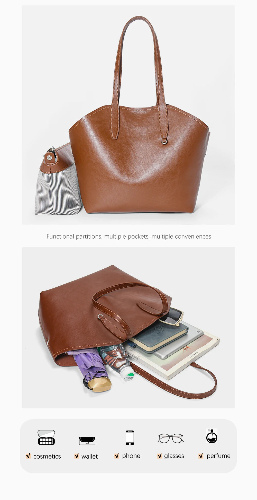 New Retro Women Handbag 100% Genuine Leather Ladies Shoulder Large