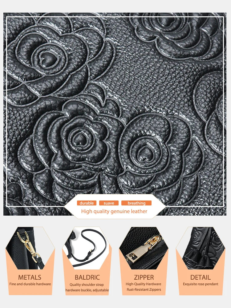 100% Genuine Leather Handbag Large Capacity Women Shoulder Bag Retro