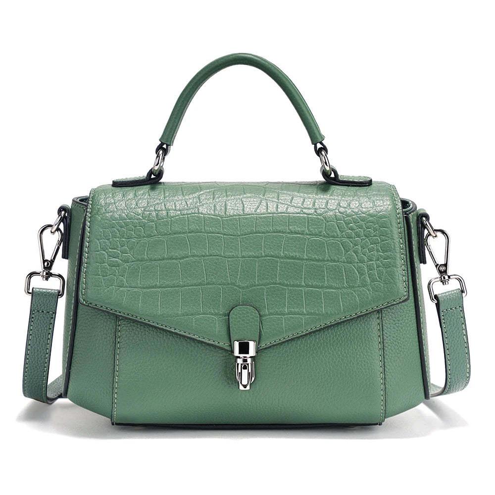 Women's Genuine Leather Top-Handle Bag Fashion Alligator Crossbody Many Compartments