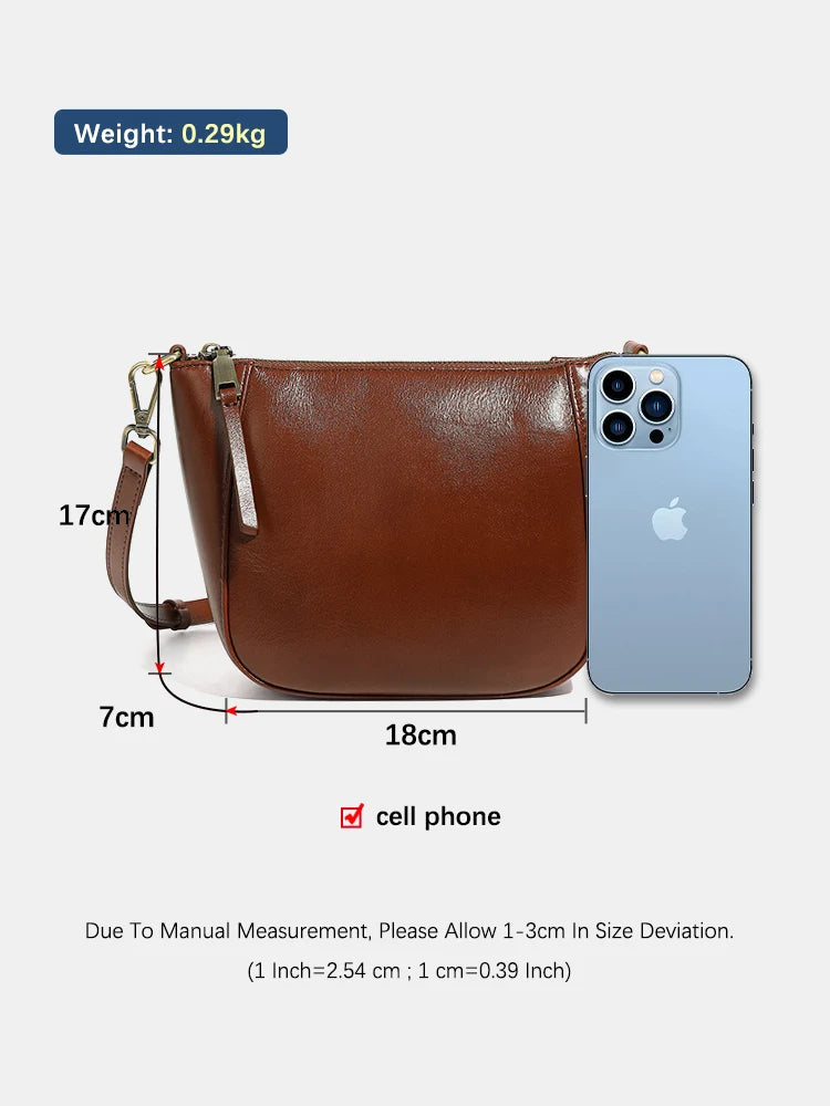 Genuine Leather Small Beige Handbag Crossbody For Ladies Retro Purse