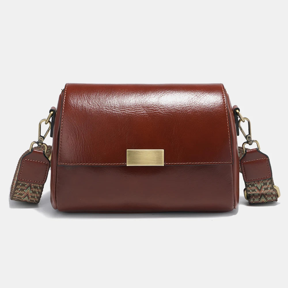 Vintage Genuine Leather Handbag for Women Large Capacity Crossbody Shoulder Bag Flap Purse