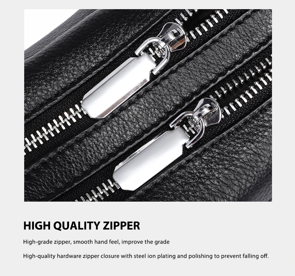 Soft Leather Casual Shoulder Bag For Female Double Zippered Pockets Small