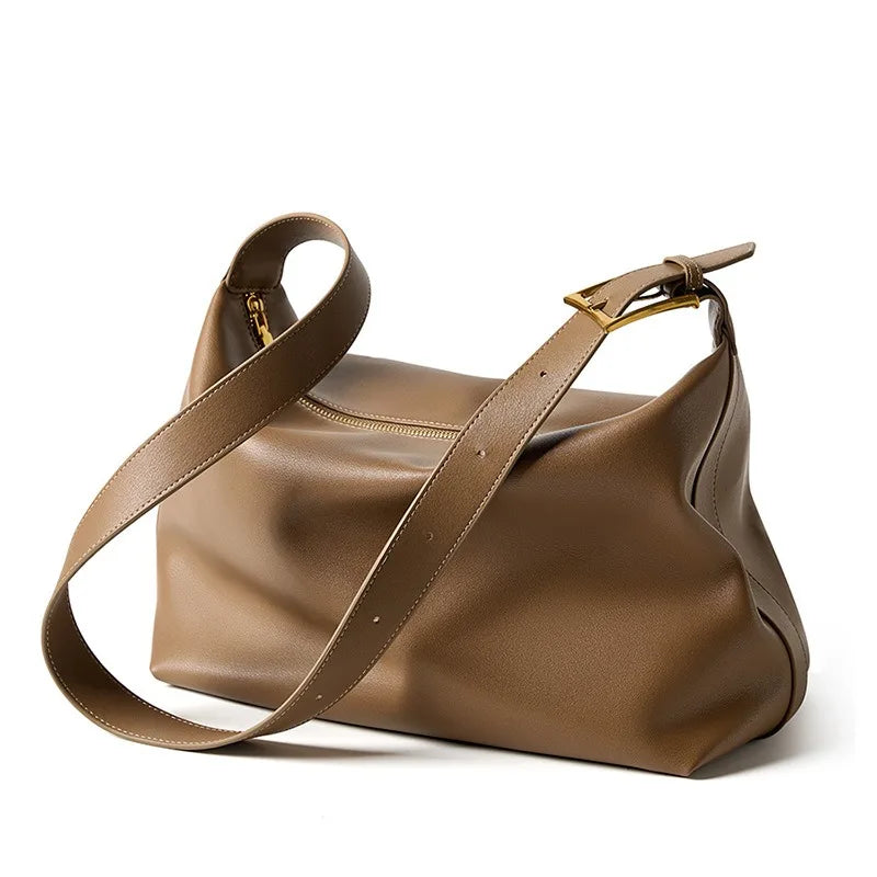 Women Large Black Messenger Bag Two Layer Leather Crossbody Designer Underarm Tote Handbag for Commuter