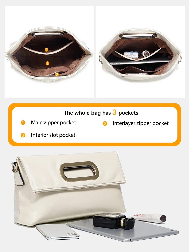 Vintage Genuine Leather Handbag for Women Large Capacity Crossbody Shoulder Bag