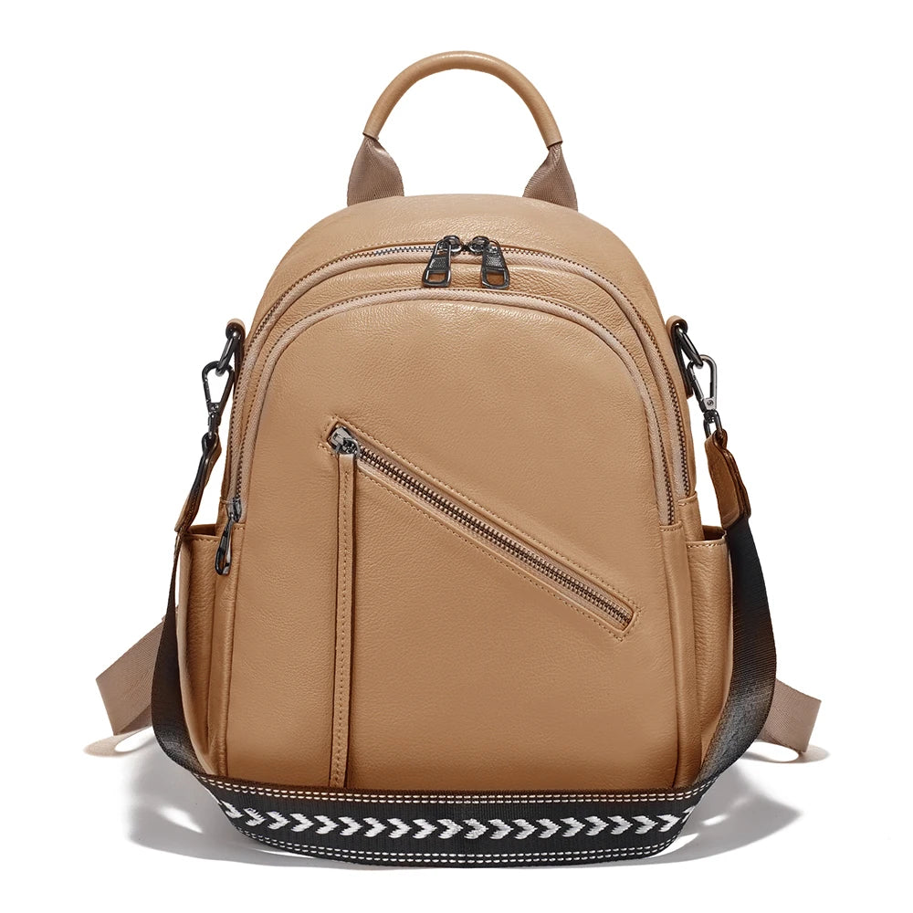 Women's Medium Genuine Leather Backpack with Roomy Zip Pockets for Commute