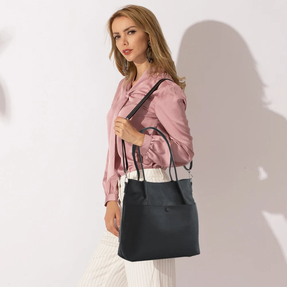 Genuine Leather New Simple Bucket Shoulder Bag Large Capacity Shopper Women Luxury