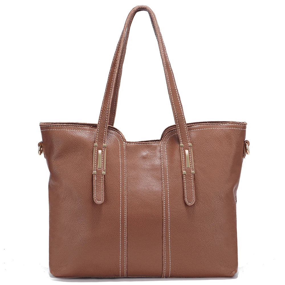 Large Capacity Shoulder Bag for Women 100% Genuine Leather Retro Handbag Tote Purse