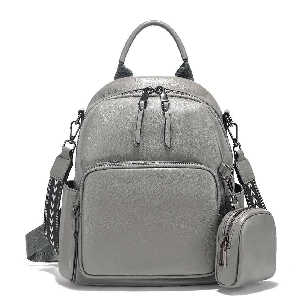 New Genuine Leather Women's Backpack Knapsack Multi-pocket Shoulder