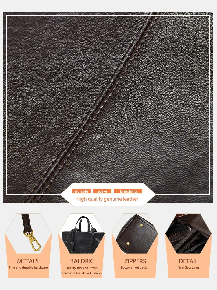 Genuine Leather Women's Underarm Single-Shoulder Cowhide Tote Retro Soft Large