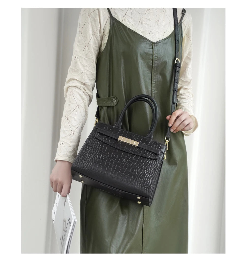 Ladies Cow Skin Fashion Handbags Genuine Leather Top-handle Bag For Work Luxury Designer