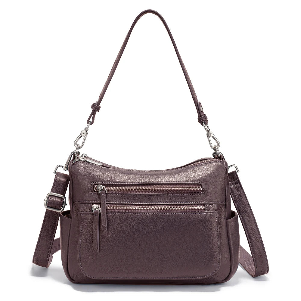 Cowhide Leather Handbag Women Shoulder Bag  Multi-functional Pockets Crossbody Bags