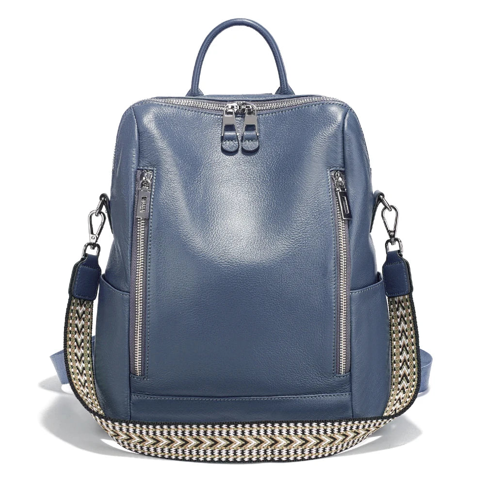 Fashion Genuine Leather Backpack Knapsack Multi-pocket Day pack