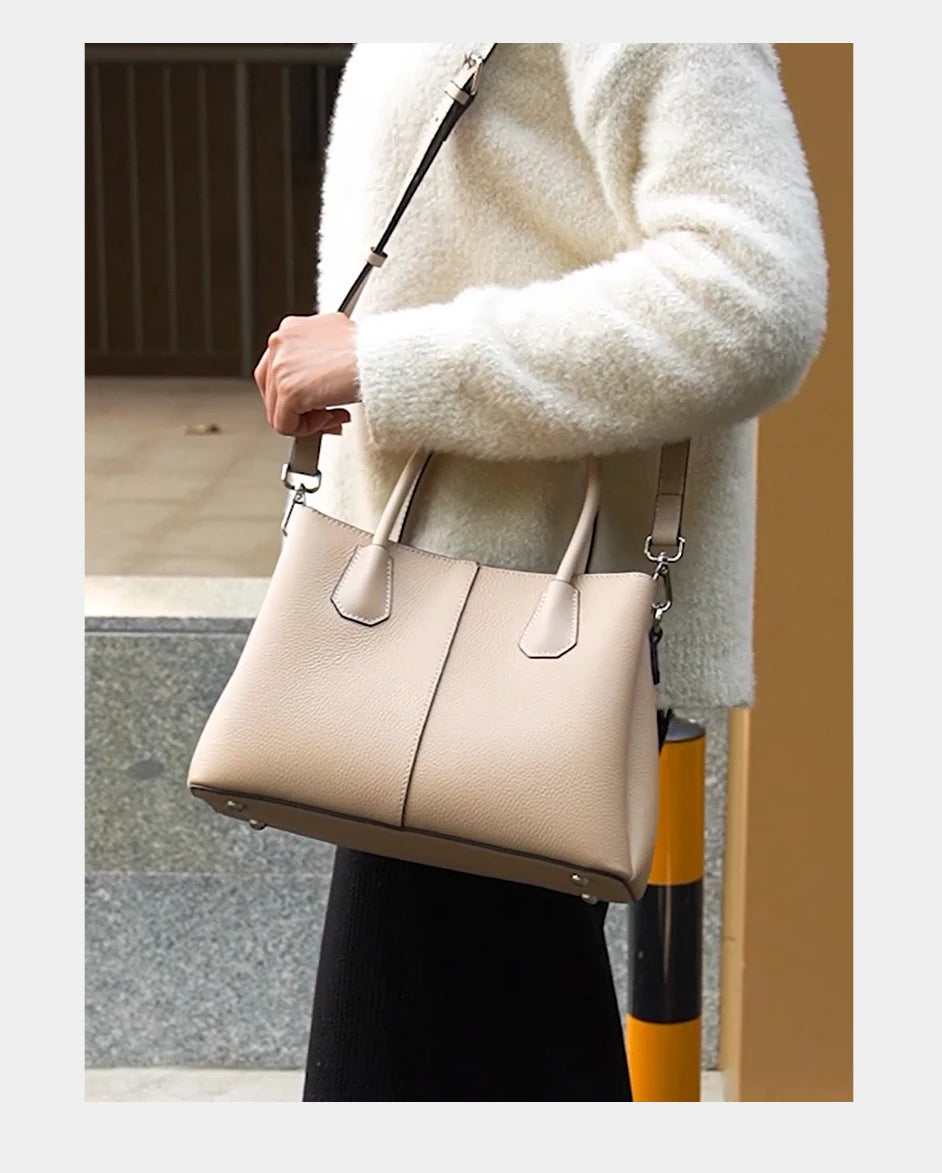 Women's Genuine Leather Top-Handle Bag Noble White Luxury Crossbody