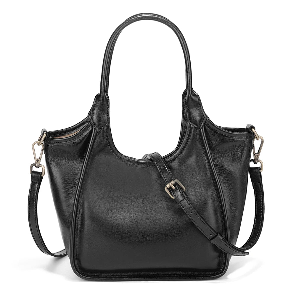 Oil Wax Leather Top Handle Bags for Women Trendy Shoulder Purse Versatile