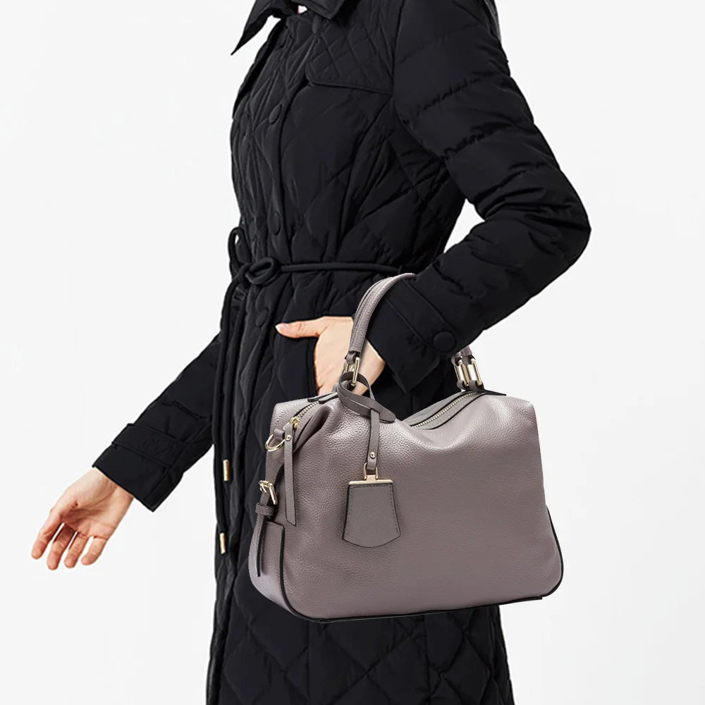 Fashion 100% Genuine Leather Women's Tote Bag Boston Charm Crossbody Messenger Handbag Luxury