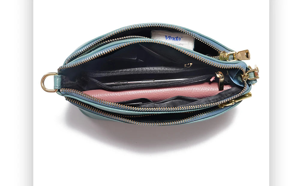 Women  Bag Soft Genuine Leather Zipper Cowhide Leather Shoulder Bag Ladies Crossbody