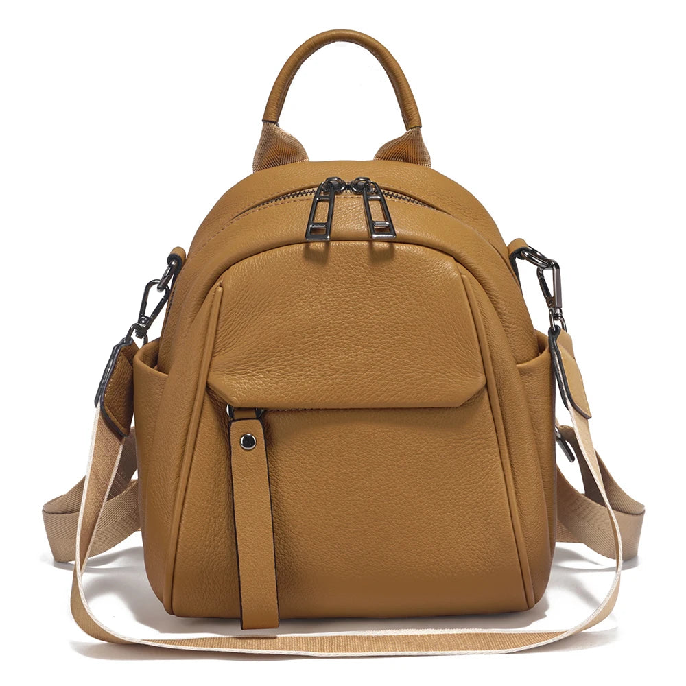 Soft Genuine Leather Women Small Backpack Purse Stylish Travel Rucksack