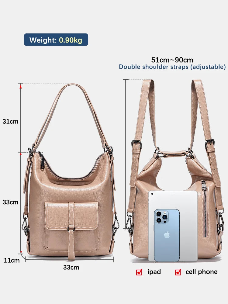 Stylish Women Shoulder Bag 100% Genuine Leather Large Capacity Handbag Multifunction