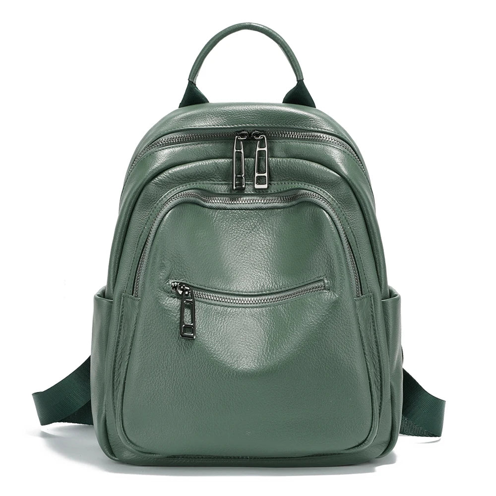 Genuine Leather Backpack For Women Large Capacity Travel Rucksack Knapsack