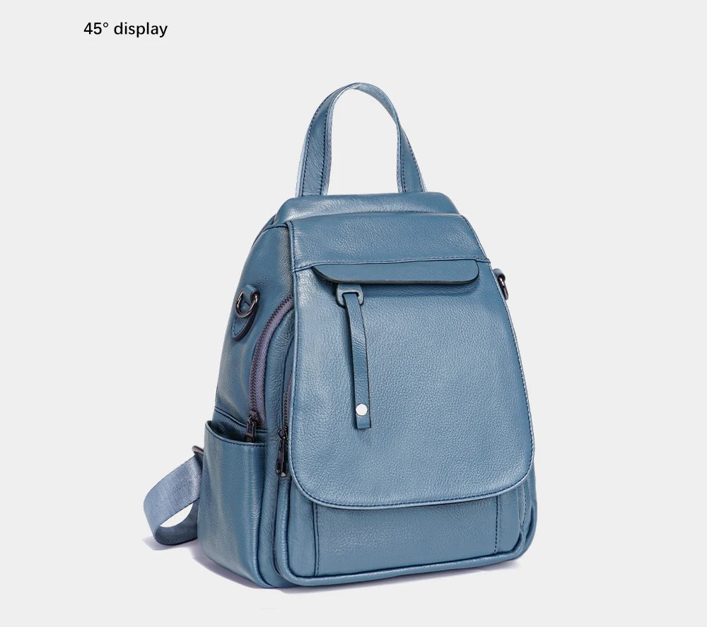 Genuine Leather Women's Fashion Backpack High Quality Satchel Rucksack Multifunctional