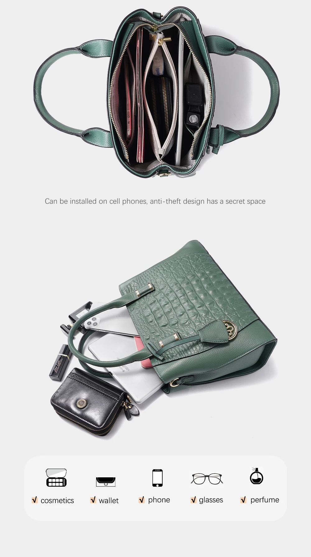 Fashion Women Alligator Handbags Genuine Leather Top-handle Bag Luxury Designer