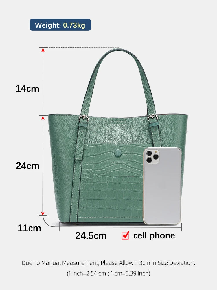 Soft Genuine Leather Women's Tote Bag Handbag Elegant Large Capacity Shopper Bag