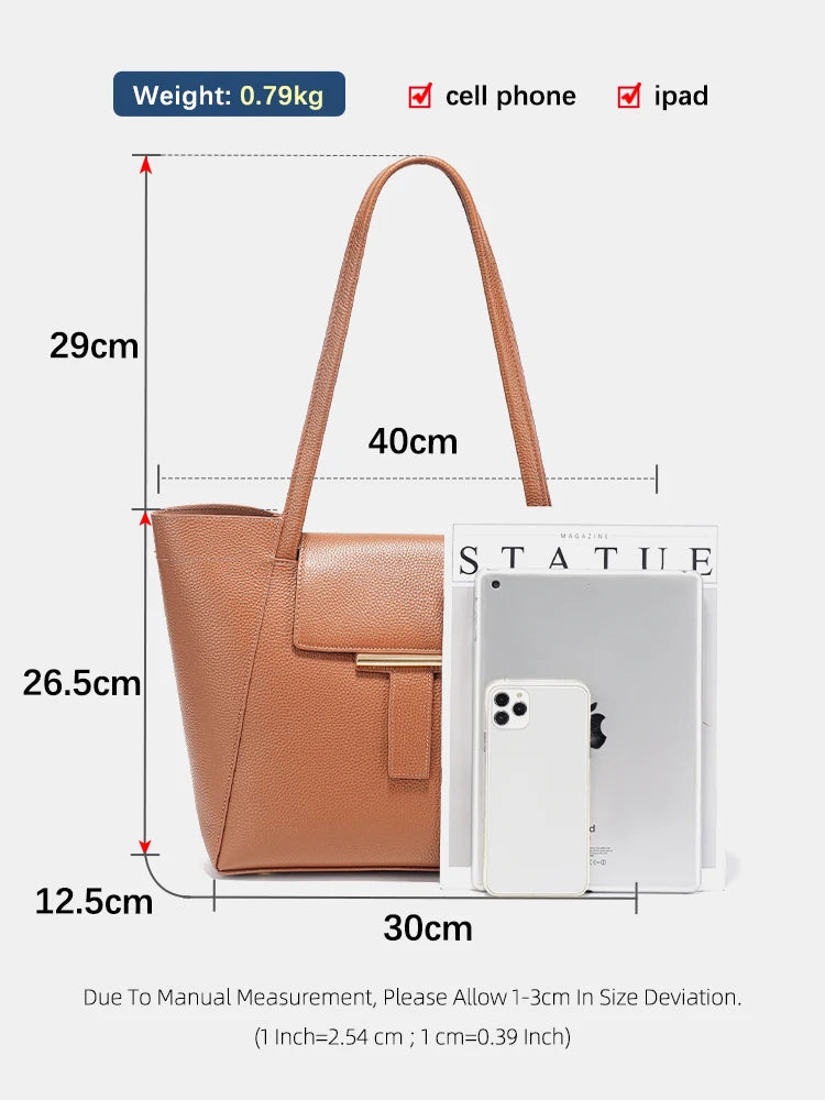 Genuine Leather Women's Tote Handbag Large Shoulder Bag Functional Shopping Bag