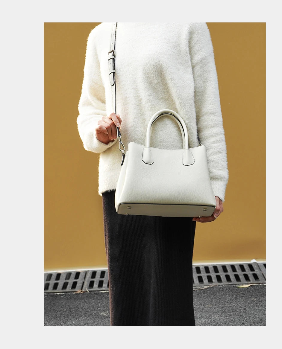 Women's Genuine Leather Top-Handle Bag Noble White Luxury Crossbody