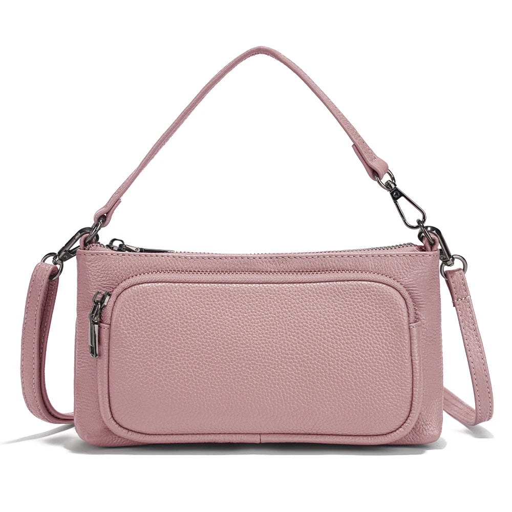 Women's Red Shoulder Bag Crossbody Multi-pockets Leather Handbag Genuine Cowhide