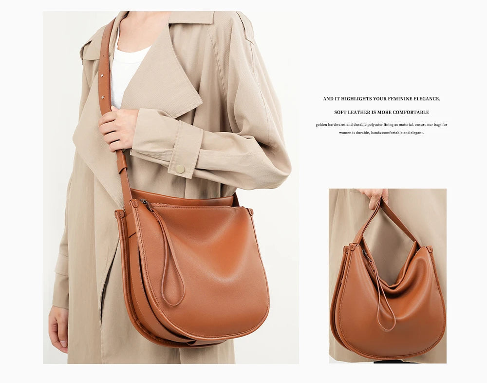Women's Simple Fashion Designer Messenger Bag Genuine Leather Shoulder