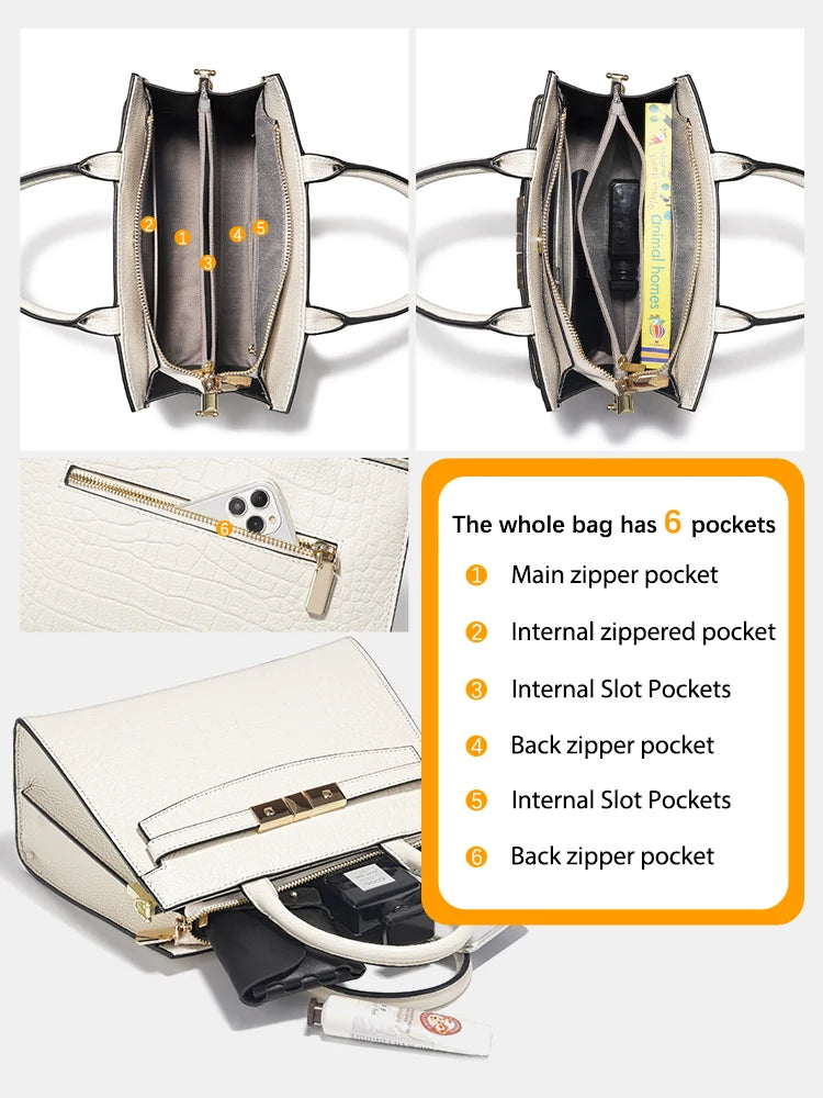 Ladies Cow Skin Fashion Handbags Genuine Leather Top-handle Bag For Work Luxury Designer