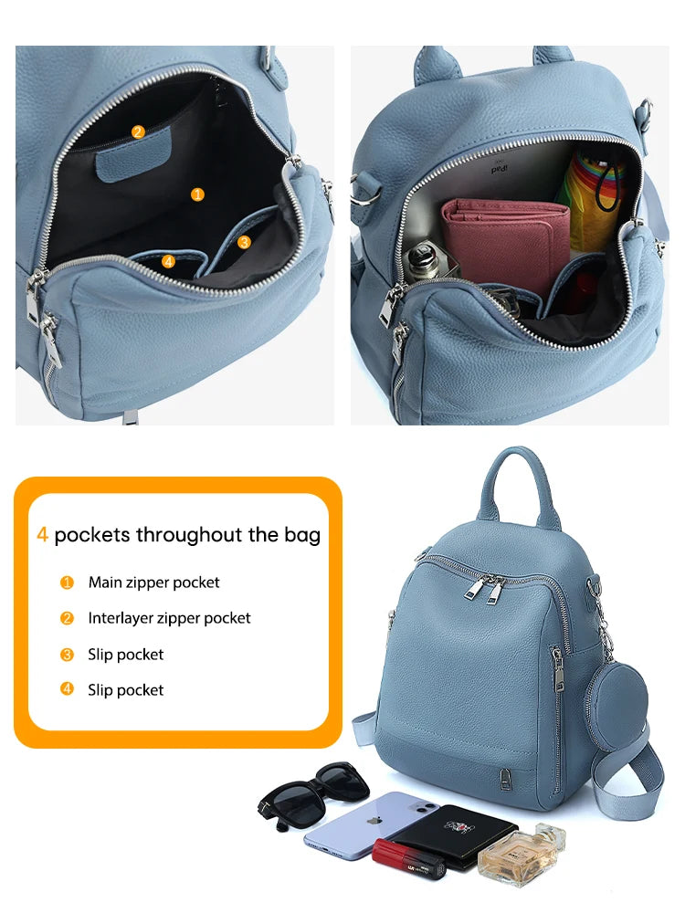 Women's Genuine Leather Backpack High-Quality Bag Travel Female
