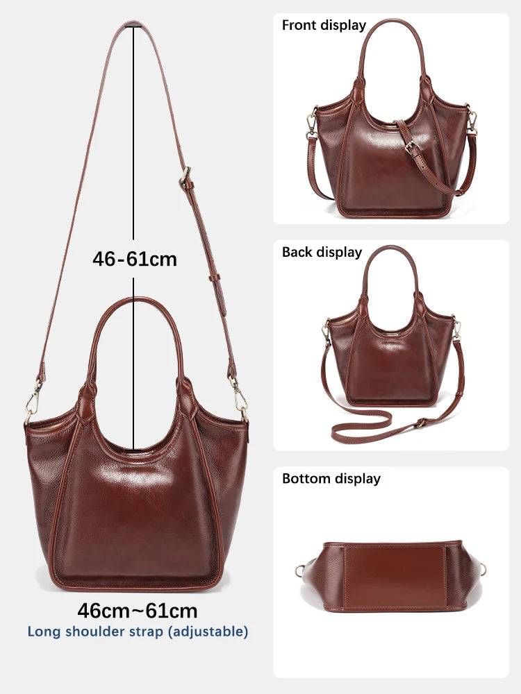 Oil Wax Leather Top Handle Bags for Women Trendy Shoulder Purse Versatile