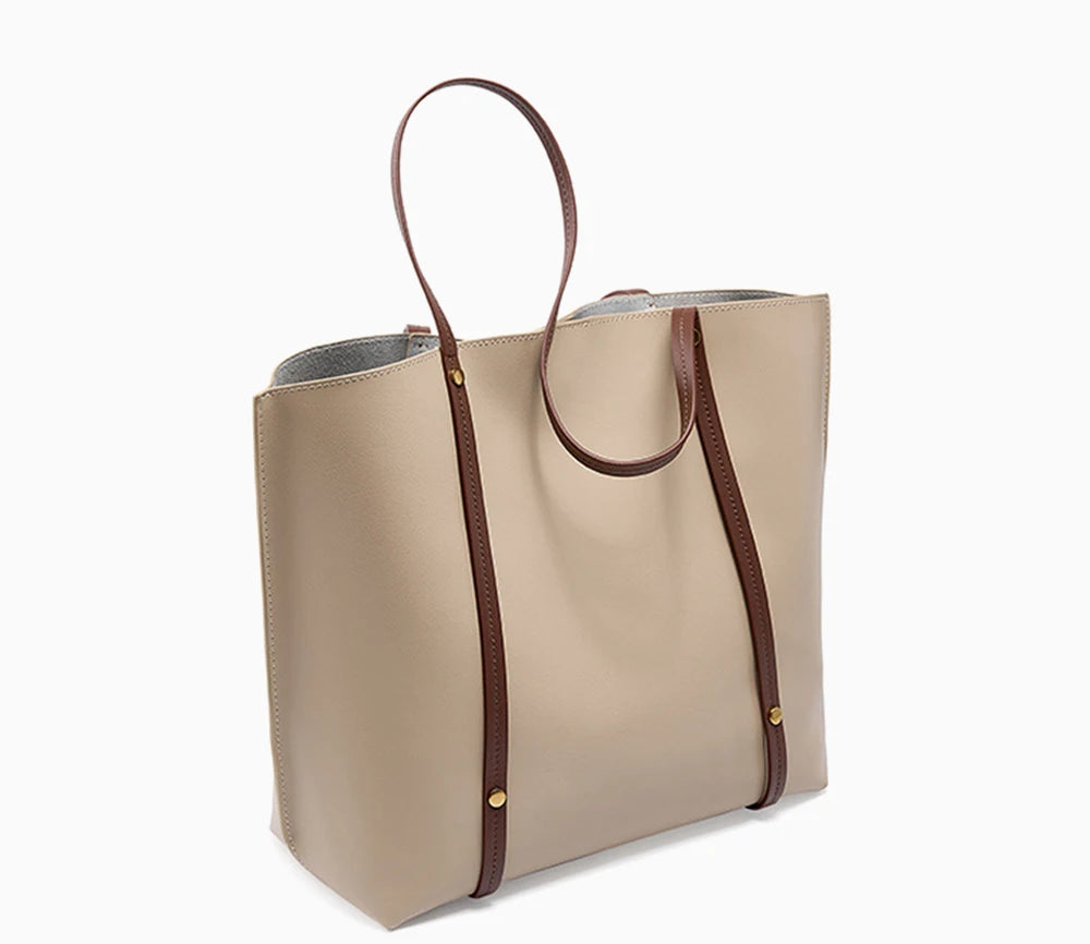 New Soft Two Layer Leather Female Handbag High Quality Vintage Tote Bag for Shopping