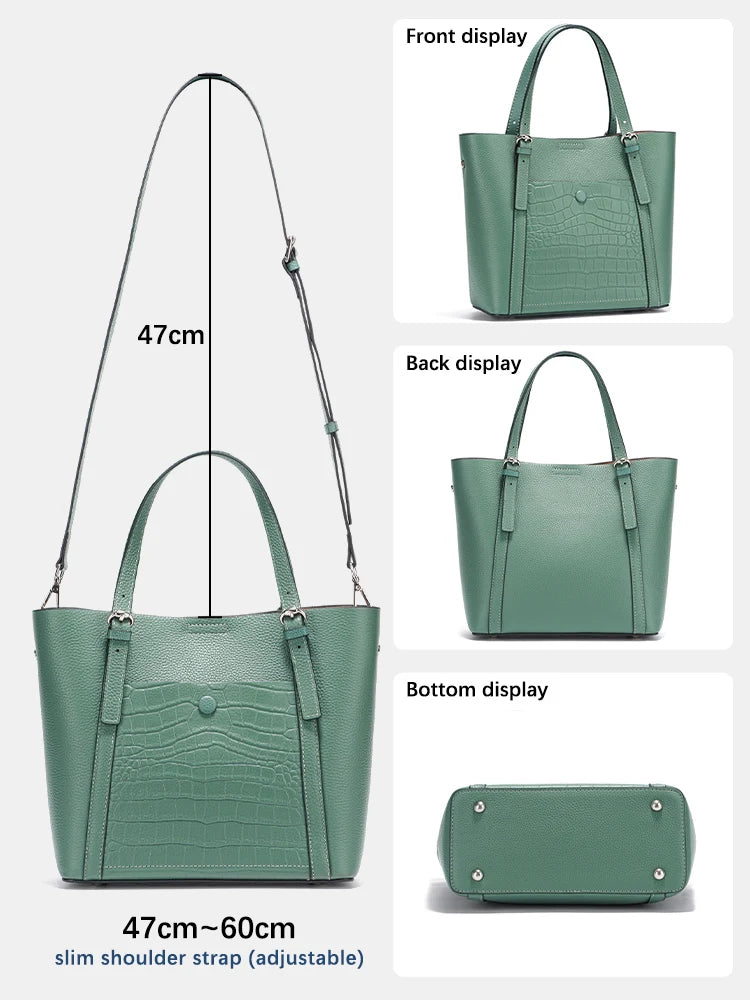 Soft Genuine Leather Women's Tote Bag Handbag Elegant Large Capacity Shopper Bag