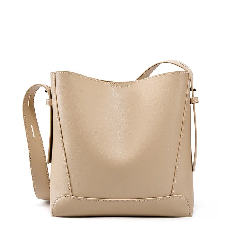 New Split Leather Casual Shopper Shoulder Bag Commuter Large Bucket Handbag High Quality