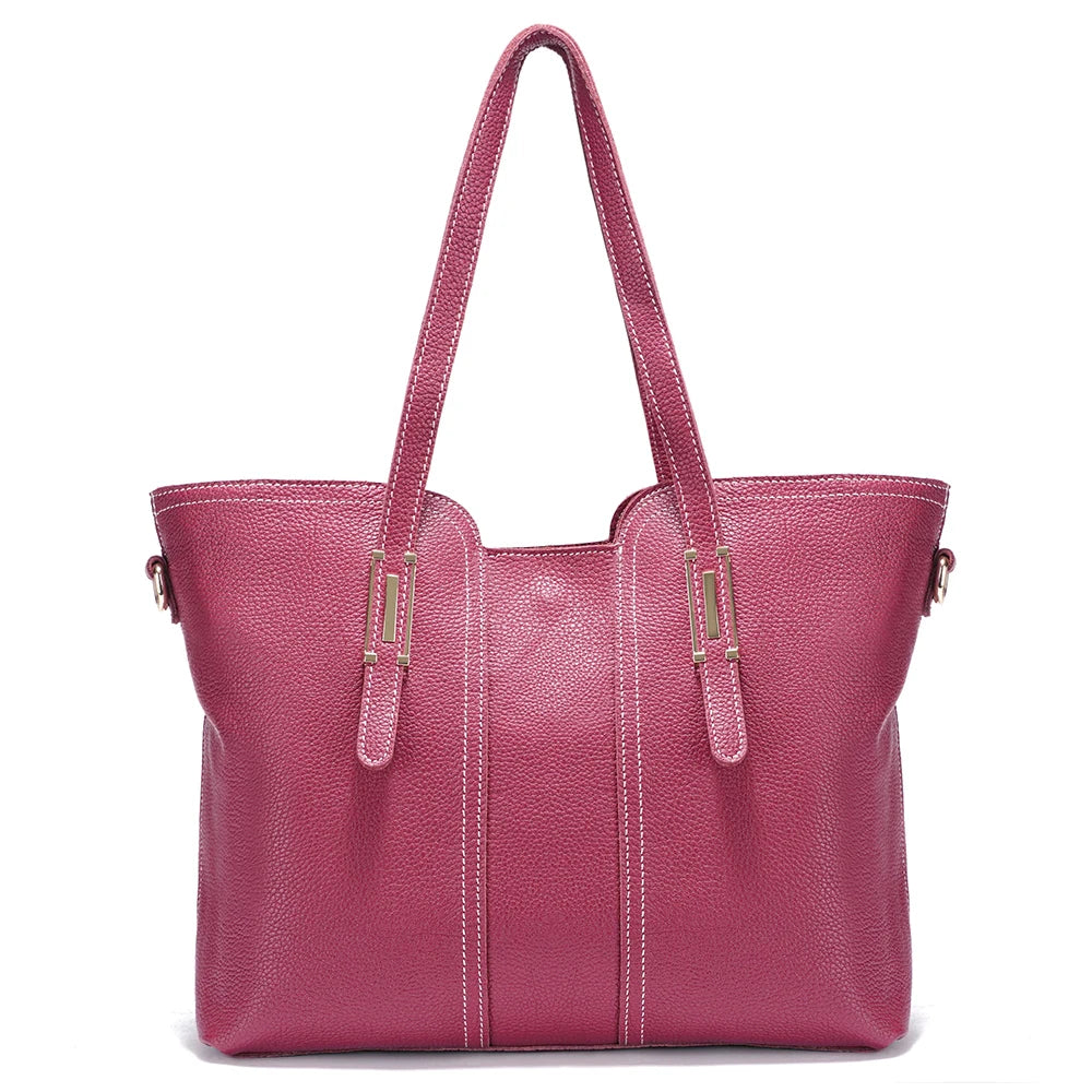 Large Capacity Shoulder Bag for Women 100% Genuine Leather Retro Handbag Tote Purse
