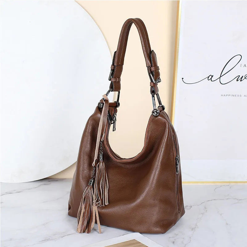 Fashion Women Shoulder Bag 100% Genuine Leather Daily Casual Shopping Hobos Classic