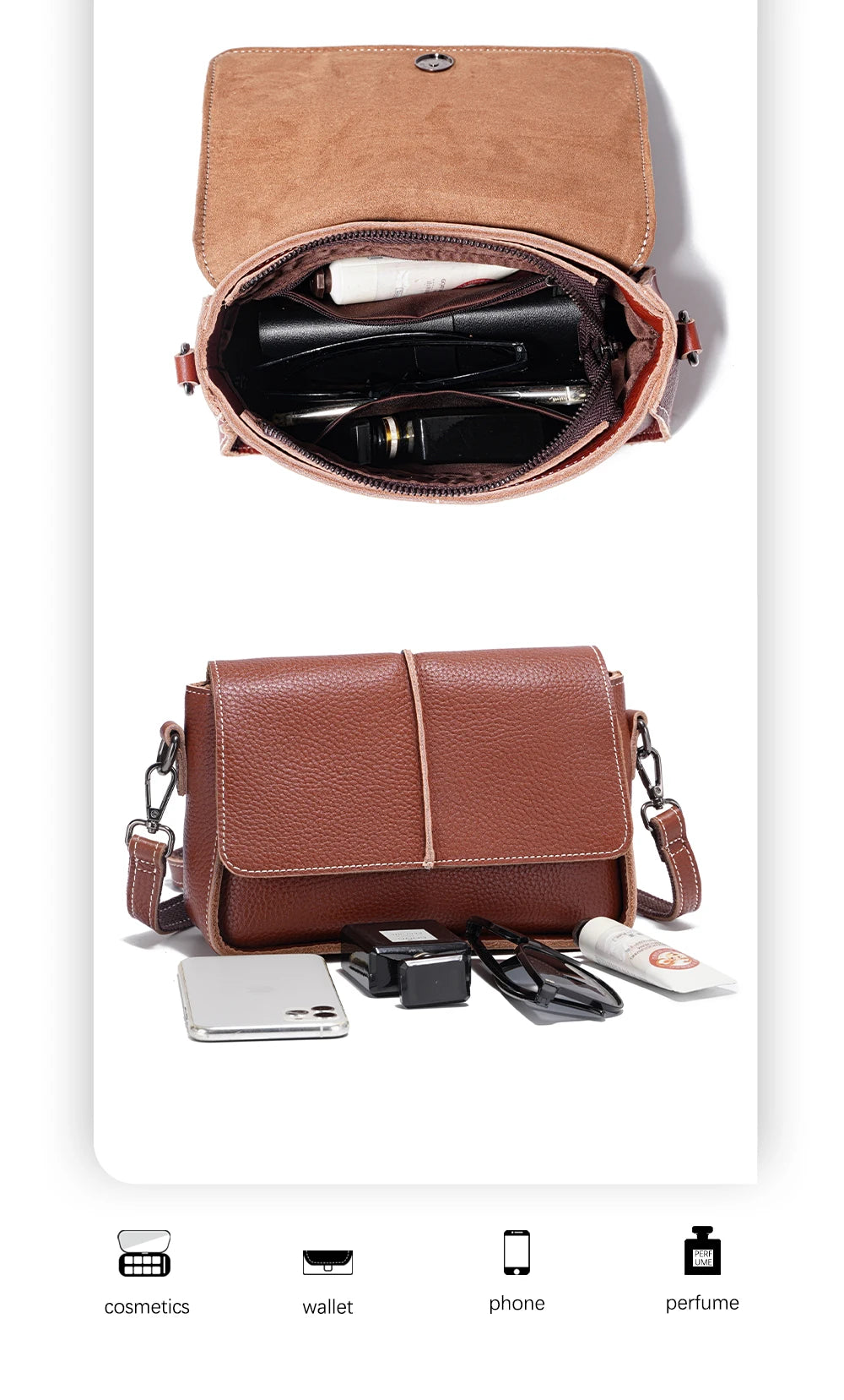 Classic Vintage Leather Crossbody Bag for Women Simple Small Square Bag for Daily