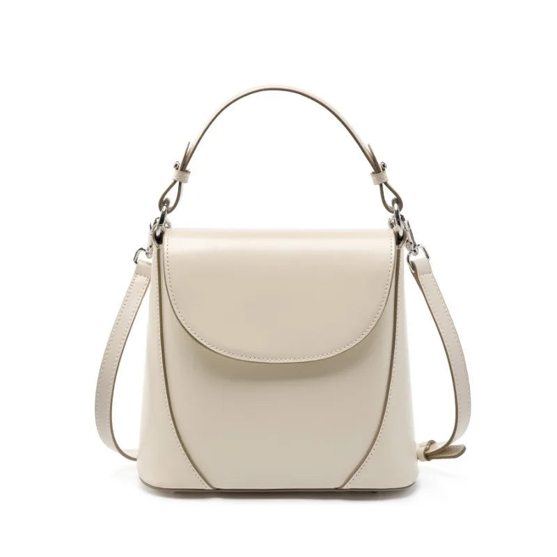 Elegant Beige Handbag Ladies Noble Genuine Leather Shoulder Cross body French Style