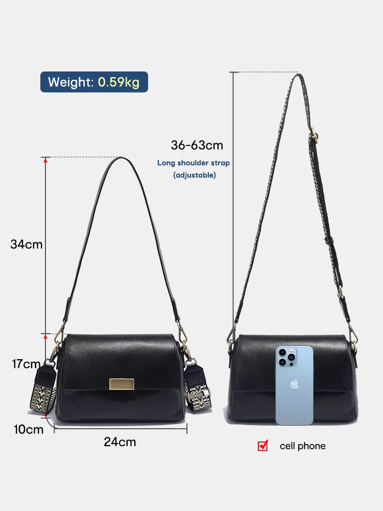 Vintage Genuine Leather Handbag for Women Large Capacity Crossbody Shoulder Bag Flap Purse
