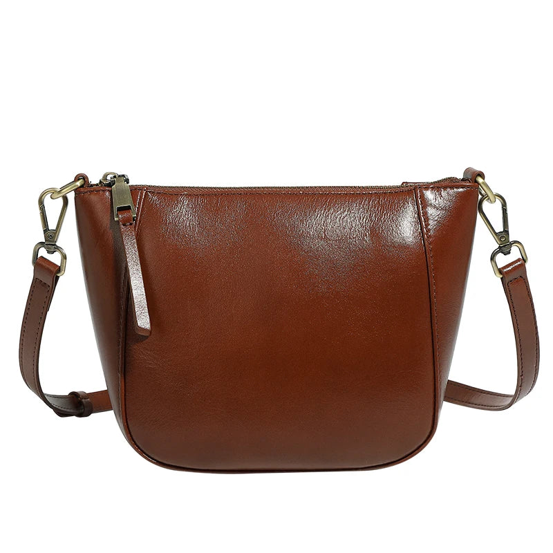 Genuine Leather Small Beige Handbag Crossbody For Ladies Retro Purse