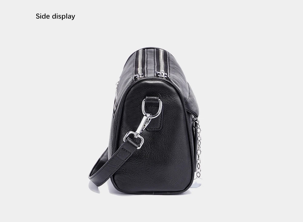 Soft Leather Casual Shoulder Bag For Female Double Zippered Pockets Small