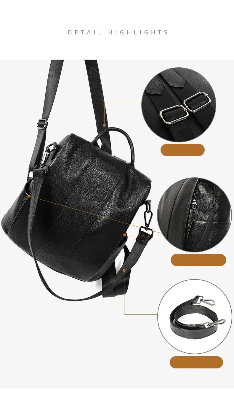 Genuine Leather Women's Backpack Travel Casual Commute Satchel Simple Fashion