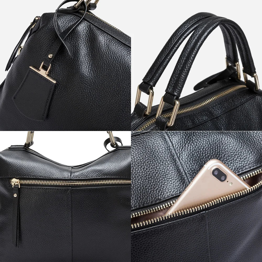 Fashion 100% Genuine Leather Women's Tote Bag Boston Charm Crossbody Messenger Handbag Luxury