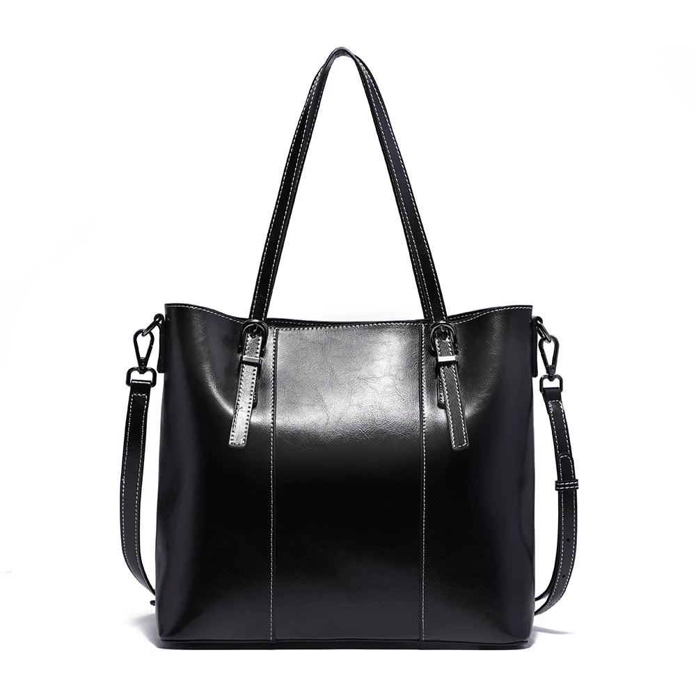 New Women's Genuine Leather Tote Lady Luxury Designer Cowhide Shoulder Bag Large