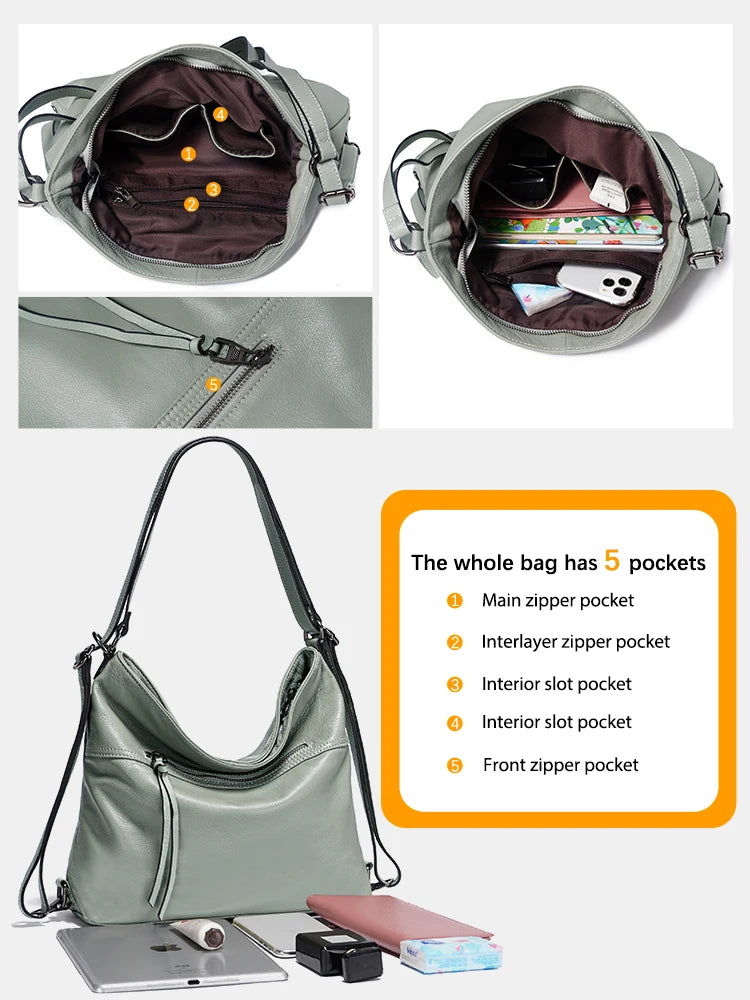 Fashion Women Shoulder Bag 100% Genuine Leather Large Capacity Designer Handbag Hobo
