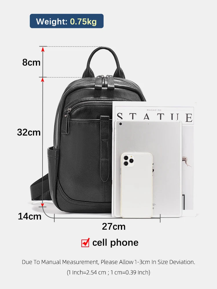Women's 100% Genuine Leather Backpack Large Capacity for Commute