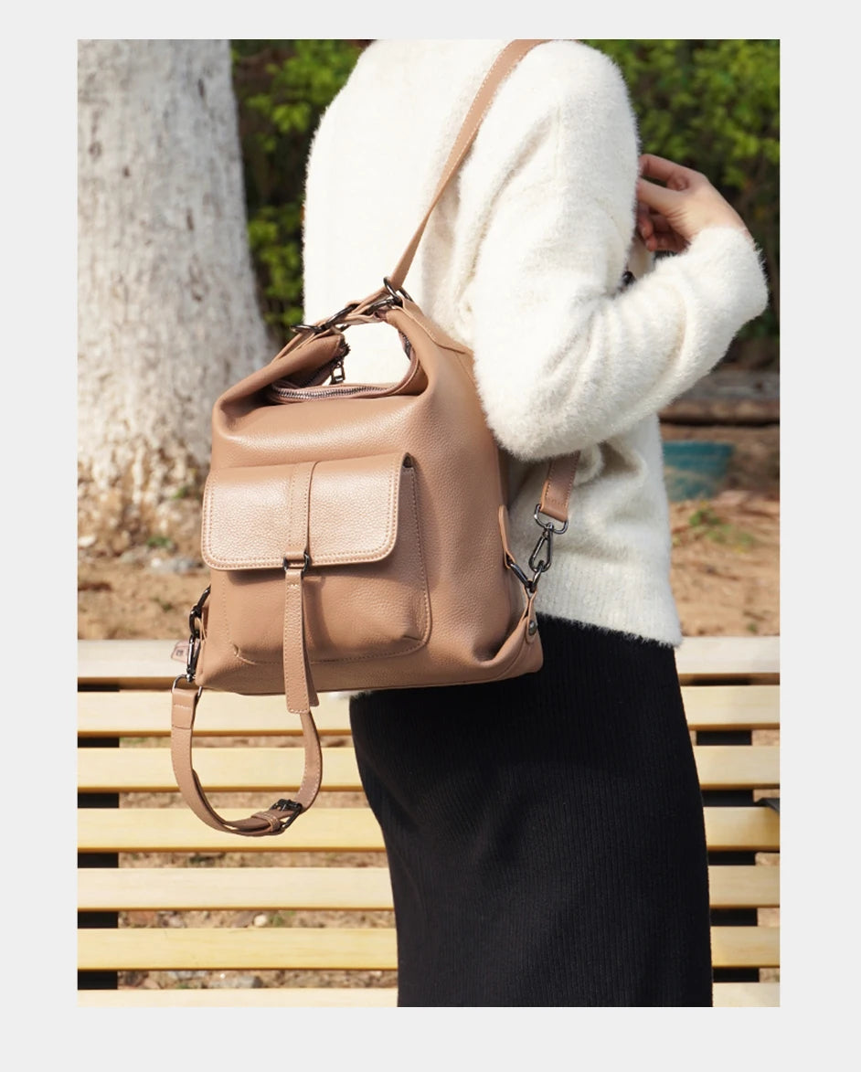 Stylish Women Shoulder Bag 100% Genuine Leather Large Capacity Handbag Multifunction